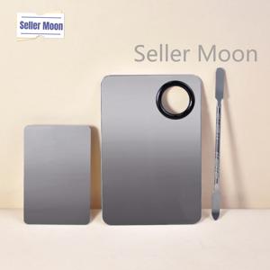 TEMU 스테인리스 스틸 전문가용 화장 메이크업 팔레트, 메이크업 & 뷰티 살롱 컬러 믹싱 도구 (스패츌라 포함), 파운데이션, 네일 폴리쉬 & 립스틱용 간편 세척 다용도 팔레트, 플랫 3pcs 세트로 제공