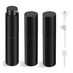 1개/3개 10ml 리필 가능한 여행용 향수 스프레이 병 - 이동식 코롱 분무기, 3종 전용병 전환 도구 포함, 누수 방지 - 남성 및 여성을 위한 여행 필수품, 매트 블랙