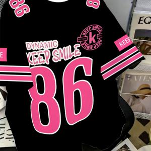 TEMU 남아용 재미있는 레터 '86' 숫자 티셔츠 세트 패션 라운드넥 패치워크 반팔 캐주얼 야외 스포츠 속건성 티셔츠 여름 남아 저렴하고 편안한 저지