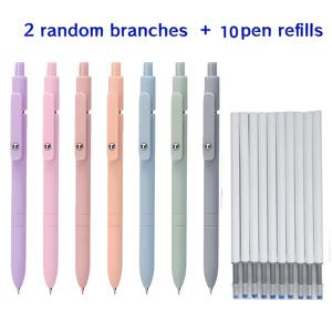 TEMU 모란디 컬러 젤펜 12개 세트, 랜덤 색상 펜 2개 + 리필심 10개, 0.5mm 검정 잉크, 부드러운 필기감, 하이엔드 시리즈, 심볼식 수록식 속건성 펜. 일기, 메모, 책상, 간호사, 교사, 학생 학용품, 교실 선물, 직장 사무실, 남녀공용 선물용으로 적합