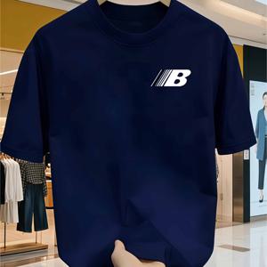 TEMU 남성용 스타일리시 티셔츠. 라운드넥 니트 탑에 'B' 프린트가 특징입니다. 측면의 다이나믹한 라인은 인지도와 생기를 더하며, 편안한 스포티 스타일을 즐기는 사람들에게 완벽하게 매력적입니다. 착용하면 에너지 넘치는 태도를 보여줍니다.
