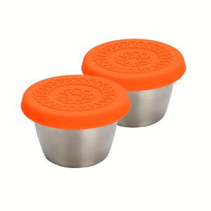 2/6개 스테인리스 스틸 샐러드 소스 용기, 2.4Oz 재사용 가능한 소스 용기 (누수 방지 실리콘 뚜껑 포함), 점심 및 딥핑 소스에 적합, 레스토랑 용품, 피크닉 여행용 식기