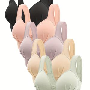 TEMU 5개 세트 앞면 클로저 무선 브라, 편안하고 통기성 좋은 푸쉬업 브라, 여성용 속옷