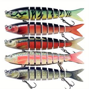 TEMU QQNAL 심해 싱킹 8구 미노아 미끼 5개, 13.5cm/5.31인치 멀티섹션 바다낚시 루어, 19g 원투 멀리 던지는 수직형 낚시 미끼, 아웃도어 낚시 액세서리