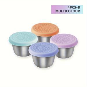 TEMU 2/4/8 Oz 샐러드 드레싱 용기, 스테인리스 스틸 소스 컵 (누수 방지 실리콘 뚜껑 포함), 덮개형 조미료 용기, 재사용 가능한 소스 용기 (, 여행용)