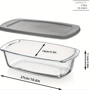 1/2개입, 뚜껑이 있는 대형 유리 베이킹 디쉬, 빵과 케이크 베이킹에 적합, 1800ml/1.9Qt 용량, 손쉬운 운반을 위한 그립 핸들 특징, 쌓을 수 있는 디자인, 전자레인지 및 오븐과 호환, 밀봉 가능한 보관 용기 역할도 함
