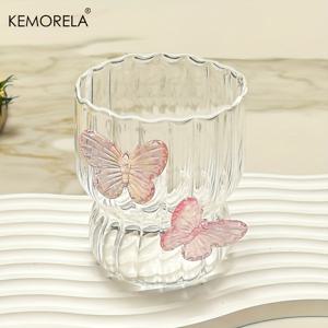 KEMORELA 수제 3D 나비 유리, 커피컵 꽃잎컵, 귀여운 나비 패턴 - 어머니, , 선생님, 누나를 위한 이상적인 선물 | 재사용 가능, 편안한 그립감, 생일, 크리스마스, 파티, 커피바 액세서리용으로 좋음