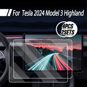 TEMU TESLA 모델 3 (2024/2025년형) 및 2025년형 모델 Y 주니퍼용 4개 (2세트) 스크린 보호 필름, 15.4인치 전면 및 8인치 후면 터치스크린 강화 유리 보호 필름, 지문 방지