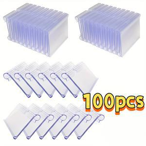 TEMU 100개 투명 PVC 재사용 가능한 라벨 홀더 (블루 후크 포함) - 내구성 있는 플라스틱 가격표 및 매장 라벨 정리함, 소매점, 슈퍼마켓, 사무실 및 가정용