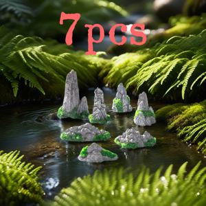 TEMU 미니 젠 정원용 미니 인공 산 장식 7개 세트 (레진 분재 장식품 7개 포함), 미니 분재용 작은 조각상, 장식 화분, 어항용 테마 장식품
