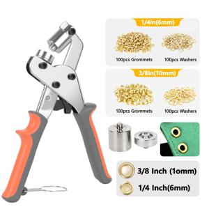 TEMU 헤비듀티 아이렛 공구 세트, 1/4인치(6mm) & 3/8인치(10mm), 금속 아이렛 200개 포함, 아이렛 플라이어 제공, 패브릭, 가죽, 벨트, 신발, 의류용