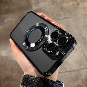 TEMU 휴대폰 케이스 - 아이폰 17, 16, 15, 14, 13, 12, 11 Pro Max, 14 Plus, 17 Air 시리즈에 적합한 전기 도금 자석 확대경. 충격 방지 투명 전기 도금 휴대폰 케이스로, 무선 충전을 지원하며 L 기능이 있습니다.
