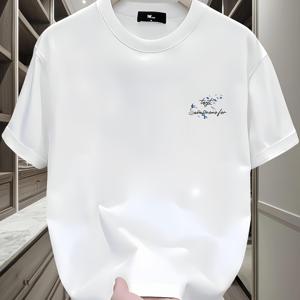 TEMU 남성용 헤비웨이트 면 티셔츠 대담한 그래픽 프린트 - 캐주얼 여름 반팔, 루즈핏, 대형 사이즈, 검정색과 흰색 & 파란색 예술적 디자인, 캐주얼 의상에 딱 맞습니다.