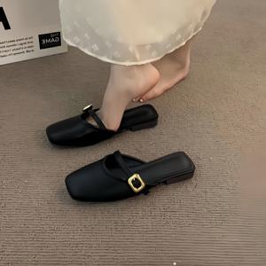 TEMU 여성용 프렌치 스타일 앞코가 막힌 슬리퍼 - 밑창 및 쿠션성 깔창이 있는 스퀘어 토 뮬 | 낮은 굽의 슬립온 샌들, 해변, 사무실, 캐주얼웨어에 적합 | 하루 종일 착용 가능한 신발, 여성 신발