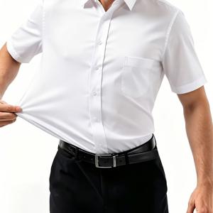 TEMU 남성용 솔리드 반팔 비즈니스 셔츠, 주름 방지 및 편안함, 포켓 포함, 가벼운 싱글 포스, 패셔너블 캐주얼, 통근 및 외출에 적합