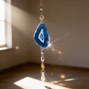 TEMU 선캐처 빛 수집기, 블루 | 블랙 | 오렌지레드 | 화이트 | 마노 | 바닥거울 및 마노 슬라이스 - 안뜰 야외/실내 가정 장식, 크리스마스 선물, 석영석, 칠차크라석, 명상 요가용