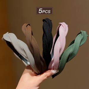 멀티 컬러 5Psc 트윌 원단 헤어밴드, 미끄럼 방지 브레이드 헤어밴드, 편안하고 꽉 조이는 느낌이 없음, 섬세한/굵은 모발에 적합. 갈라진 머리카락과 앞머리를 정리, 여성용 헤어 추가품, 여자친구를 위한 선물