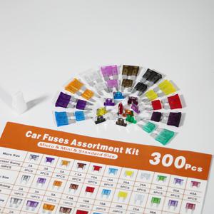 TEMU 300개 자동차 퓨즈 세트 (미니 퓨즈 160개, 스탠다드 퓨즈 90개, 퓨즈 50개, 퓨즈 풀러 1개 포함). 자동차, RV, 트럭, 오토바이용. 정격 전류: (2A, 3A, 5A, 7.5A, 10A, 15A, 20A, 25A, 30A, 35A, 40A)