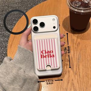 TEMU 핑크와 화이트 ' Bella' 패턴의 새로운 다기능 강력 자기 카드 홀더, 스탠드 및 거울 포함, 편리하고 패셔너블하며 아이폰 및 기타 자기 휴대폰/휴대폰 케이스에 적합, 카드 1~4장 수납 가능