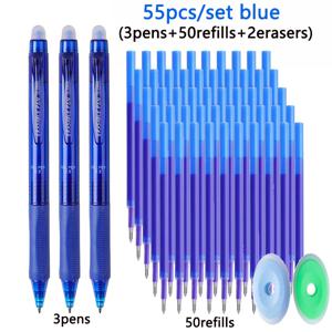 TEMU 55개/세트 창의적인 6색 수축식 지우개 젤펜 세트, 0.5mm 벌ล릿 헤드 세척 가능한 손잡이 지우개 마법 펜 리필, 사무용 페인팅 필기구 문구 용품(펜 3개+리필 50개+지우개 2개)