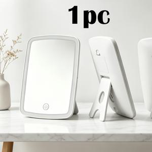 신형 업그레이드 휴대용 여행용 거울 1개, 조명 접이식 거울, 3가지 조명 모드, 밝기 조절이 가능한 스마트 터치스크린, USB, 휴대용 조명형 화장거울, 조명이 있는 여행용 화장대 거울