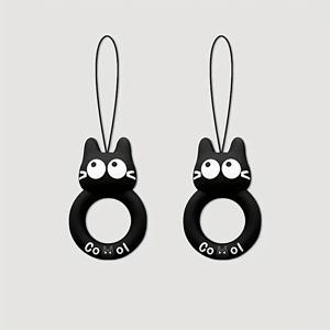 귀여운 고양이 휴대폰 액세서리 - 검은 고양이 손가락 링 랜야드, 실리콘 핑거링, 가방 및 휴대폰 고리, USB 플래시 드라이브 분실 방지 랜야드, 실리콘 분실 방지 디자인, 친구, 커플, 절친을 위한 휴일 선물용