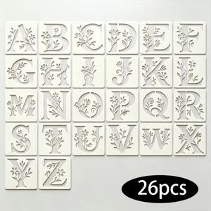 TEMU 꽃무늬 알파벳 페인팅 스텐실 26개 | 3.94인치 4.0인치 재사용 가능한 영어 알파벳 스텐실, 미술 공예용 플라스틱 꽃 앞면 템플릿, 벽, 베개, 티셔츠, 접시, 유리잔, 지갑, 옷, 카드, 스크랩북, 패브릭용으로 완벽