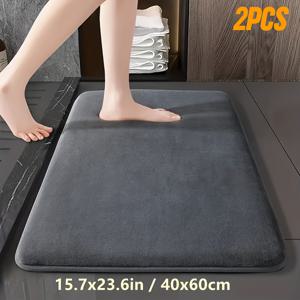 TEMU PVC 뒷면 1/2 플러시 메모리폼 욕실 매트 - 고급스러운 단색 기하학 패턴 | 소프트 코랄, 욕실 입구, 침실, 싱크대 밑, 욕실 바닥 매트용