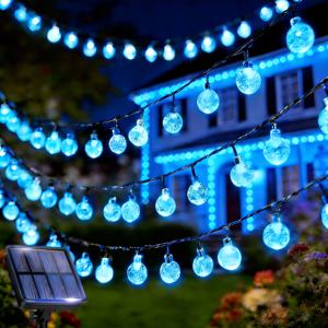 TEMU /100 LED 야외용 태양광 스트링 라이트, 블루 컬러의 구형 스트링 라이트로 8가지 조명 모드를 제공하며, IPX4 등급의 구형 태양광 스트링 라이트입니다. 정원, 나무, 마당, 웨딩 파티, 부활절 장식, 발코니, 휴일, 어머니의 날 등에 적합합니다