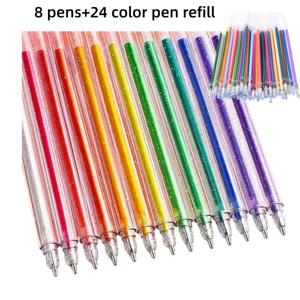 TEMU 32개 세트: 젤펜 8개 + 리필심 24개. 저널링용 색상 변경 글리터 젤펜, 반짝이는 글리터와 섬세한 반짝임의 별 젤잉크 포함. 생일 선물, 크리스마스, 할로윈, 새해 선물, 친구 선물에 적합! 부활절 선물