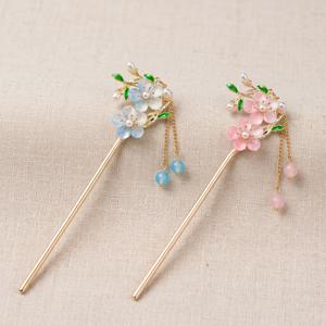 TEMU 2개 중국 스타일 술장식 이중꽃 머리핀, 올려머리핀, 모던 기파오 머리핀, 머리핀, 머리 장식품