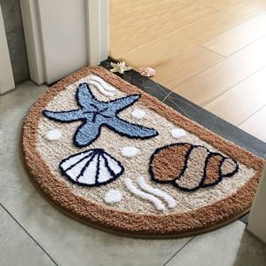 TEMU 45X70Cm (17.7X27.5인치) 별모양 해파리 껍질 패턴 매트, 부드럽고 편안한 플록킹 처리, 세탁기 사용 가능, 긴 플러시, 미끄럼 방지, 흡수성, 욕실, 침실, 거실, 주방 및 현관문에 적합