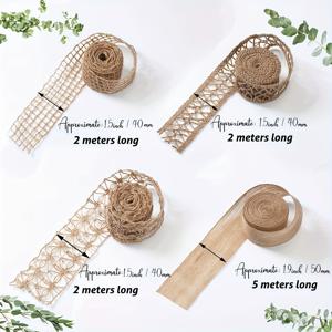 TEMU 천연 대마 로프 레이스 네트 4롤 - 폭 5.0cm, DIY 공예용 장식 리본, 결혼식 및 홈 , 어스 베이지와 화이트 텍스처 패턴, 휴일 파티 및 선물 포장에 적합한 공예 용품