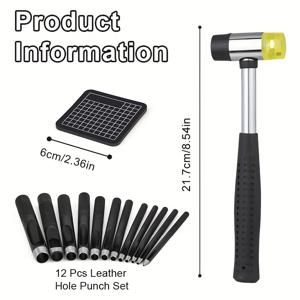 TEMU 헤비 듀티 원형 가죽 펀치 (1.0-10mm), 조각 망치 및 커팅 매트 포함, 시계 밴드, 벨트, 손목 밴드 등 프로젝트에 적합