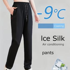 TEMU 여름 여성용 통기성 경량 허리 주름 탄성 허리 레저 바지, 캐주얼 스트레치 허리 바지, 쿨링복으로 적합한 편안한 긴 바지