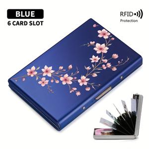 TEMU 핑크 복숭아꽃 가지 패턴 RFID 도난 방지 남녀공용 메탈 카드 홀더, 안전한 카드 보관, 패션 액세서리, 신용카드 지갑, 카드 정리함