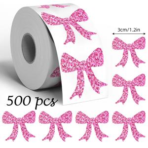 TEMU 500매 레이저 핑크 특수 모양 리본 스티커, 대형 사이즈 3cm/1.2인치, 생생한 여학생 스타일의 선물 노트북, 노트북, 병, 스크랩북, 여행 가방, 컴퓨터, 봉투, 장식용 스티커, PVC 자가 접착