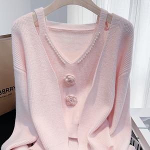 TEMU 프렌치 스타일 패션 여성 의류, 입체 플로럴 헤비 자수 비즈 패브릭 2pcs 세트, 새로운 봄/가을 컬렉션, 니치 활용도 높은 아름다운 가디건 탑