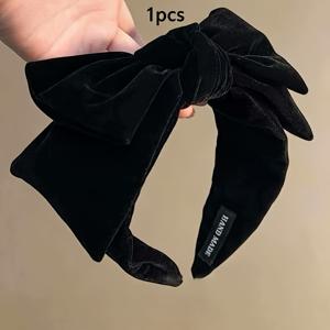 TEMU 레드/블랙 대형 벨벳 리ボン 머리띠 1개, 가을 겨울 파티 장식 또는 데일리용으로 적합. 바쁜 공주님들을 위한 스타일리시한 머리띠이자 여성을 위한 훌륭한 선물