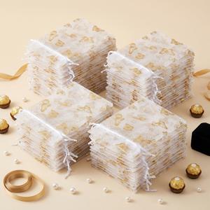 TEMU 여성/남성용 오간자 선물 가방 100개 팩 10x12cm 시스루 드로스트링 파우치 골든 패턴, 가벼운 접이식 패브릭 답례품 주머니, 결혼식 파티 생일 베이비 샤워 주얼리 캔디 공예 소매 포장 가정 사무실 보관 및 부티크 디스플레이용