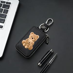 TEMU 귀여운 곰 패턴 키 파우치, 비즈니스 스타일 남성용 동전 지갑, 스타일리시하고 우아함, 여행용으로 휴대 가능, 가정 및 차량용으로 범용, 일상 출퇴근 액세서리, 지퍼 잠금 디자인, 완벽한 선물