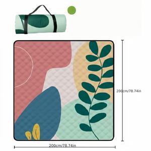 TEMU 특대형 78x78인치 접이식 피크닉 담요 | 부드럽고 두꺼운 레이어드 디자인, 꽃과 과일 프린트, 손잡이 포함, PU 코팅 옥스포드 원단, 손세탁 전용 - 해변, 공원, 캠핑, 여행용