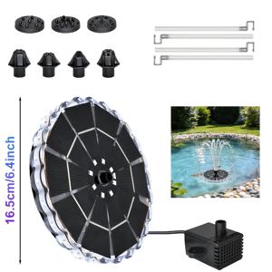 TEMU 업그레이드된 태양광 LED 분수: LED 조명, 7가지 다른 물 분사 모드, RGB 색상 변경 효과, 태양광 조류탕 분수 포함. 수중 부양용 내장형 2000mAh 고용량 리튬 배터리 특징—조류탕, 정원, 연못, 수영장, 야외 장식에 적합. IPX8 등급 야외 연못 수경장식