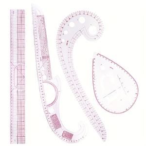 TEMU 곡선형 눈금과 밝은 플라스틱 프레임이 있는 곡선형 재봉용 자 4개 세트 - DIY 공예, 퀼팅, 의류 제작, 양재, 재단, 드로잉에 적합한 다기능 패턴자 - 초보자 및 취미가를 위한 필수 도구