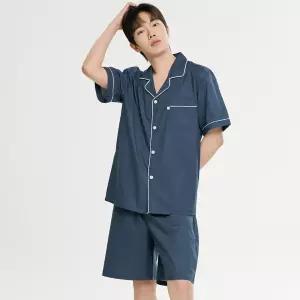 메이플라워 클래식네이비 반팔 순면 남성 빅사이즈 잠옷 세트