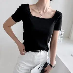데일리 스퀘어넥 무지 스판 반팔티셔츠