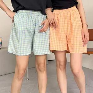 제이케이 여성 체크 면 밴딩 5부 반바지 파자마 잠옷바지