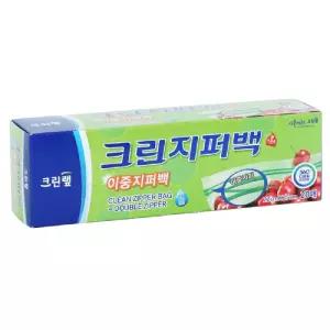 크린랩 이중지퍼백 22cm x 25cm 20매입/위생백/비닐팩/음식 포장 보관 소분 냉동 과일 야채 간식 간편