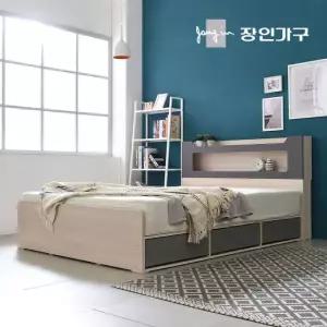 장인가구 스텔라 LED조명 수납헤드 트리플서랍 침대Q_포켓20T