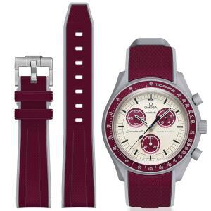 Stanchev Moonswatch 워치용 밴드 곡선형 소프트 실리콘 스트랩 오메가 스와치 스피드마스터 20mm 시계용 문스와치 교체 스트랩 남성 여성 와인 그레이